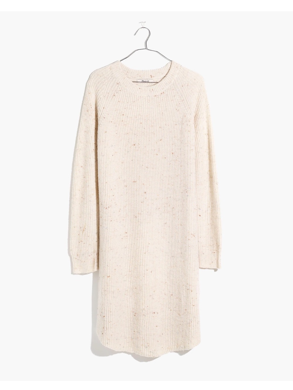 Madewell Cream Speckled Ribbed Long-Sleeve Sweater Dress